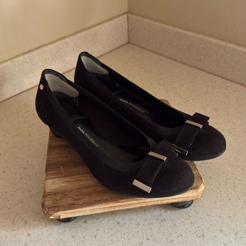 Dana Buchman Black Darcy Cushioned Faux Suede Heels with Ribbon Toe